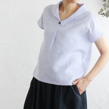 リネンシャンブレー ショールカラー プルオーバーブラウス （ラベンダー）