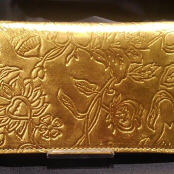金運開運・お守り・純金箔革製・カードケース・ゴールド（更紗）素地の画像