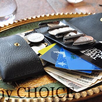 イタリアンバケッタレザー・アラスカ・2つ折りコインキャッチャー財布（改）（黒）の画像