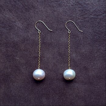 K18大粒真珠のシンプルロングピアス　～Paquita