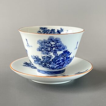 手描き山水絵 せん茶碗皿セット(小)の画像