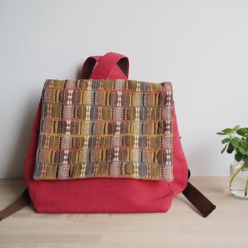 【sakaiazuki様専用受注制作】 茶系変わり織りとレンガ色の帯バッグ リュック型の画像