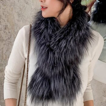 ¶ new antique fur ¶ 受注生産シルバーフォックススリット入り編み込みマフラーの画像