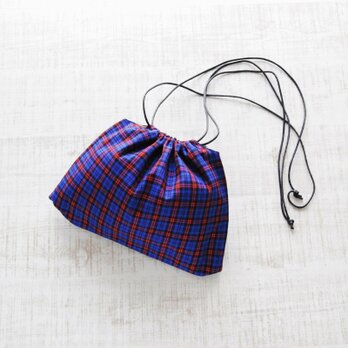 マサイチェックの巾着ショルダー（アフリカ布）斜めがけ たすき掛け インナーバッグの画像