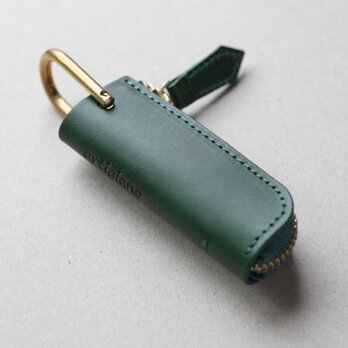 イタリアンレザーで作った1本差しキーケース　グリーン　ブッテーロ　レザー　高級 apo-18bu