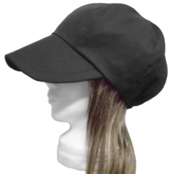 つば広キャスケット◆ハーフリネンツイル／ブラック　◇紫外線対策・ゆったりサイズ・小顔効果・オールシーズン着用◇