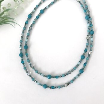 ターコイズ ブルー の 一連 ロングネックレス 青 水色