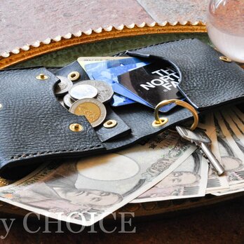 イタリアンバケッタレザー・アラスカ・コンパクト２つ折り財布（黒）の画像