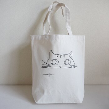 にゃんこ　ねこ　ネコ　トートバッグ　エコバッグ　バッグ　ナチュラル　ブラウン　グリーンの画像
