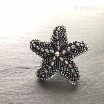 D1【Starfish】ヒトデ 海星 ビーズ刺繍 ブローチの画像
