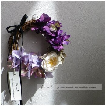 ローズと紫陽花の秋色リースの画像