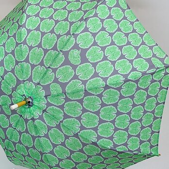 【受注製作】雨の日も使える　レース模様の様な『脳柄』日傘(グレー＆グリーン系)の画像