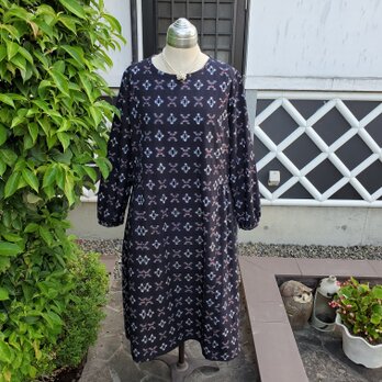 着物リメイク　古布手作り　久留米絣　ワンピースの画像