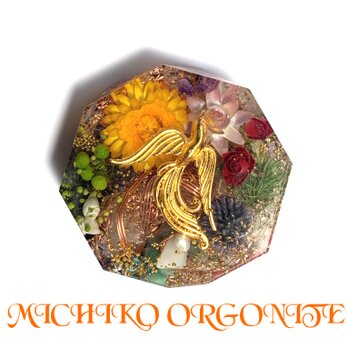 鳳凰　ケオン　幸運　金運　癒し　メモリーオイル　コースター型　オルゴナイトの画像