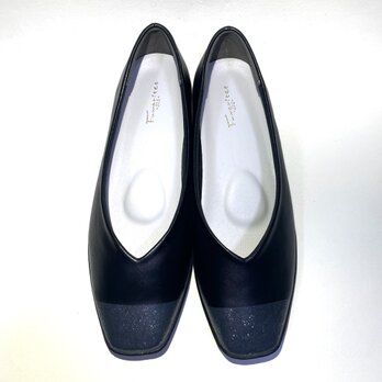 ◆期間限定価格◆ 超軽量・ぺたんこ・楽ちん♪フラット撥水パンプス(ブラックxブラックラメ他) 22.0cm〜26.0cm