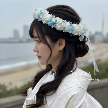 【差し色 / サムシングブルー】プリザーブドフラワー 花冠 / 和装 白無垢 振袖 / ウェディング・成人式・卒業式