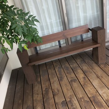 背もたれ肘掛付きどっしりアイアン木製ベンチ☆アンティーク☆古民家☆防腐処理☆送料無料の画像