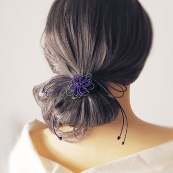 ヘアゴム「ひなびやか、君」（紫×深緑）