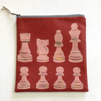 ファスナーポーチ正方形［チェス］赤の画像