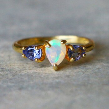 古代スタイル＊天然オパール　タンザナイト　指輪＊14号　GP