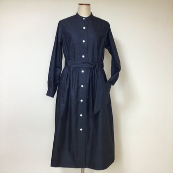 大島紬のワンピース     濃紺色       着物リメイクの画像