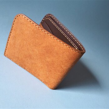 イタリアンレザーの二つ折り財布（キャメル×ブラウン）の画像