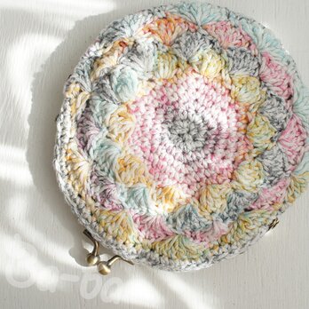 ばあば作、松編み・さらに大きめまるまるがま口（multicolor・C1347）の画像