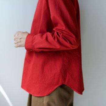 weather cloth cotton linen/raglan shirt/red
