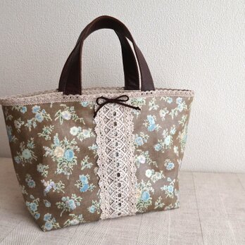 花柄ラミネートのミニトート（brown）