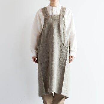 TE-004S ［日本製品染め］リネン プルオーバーエプロンロング（ストライプシナモン）teint