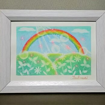 パステルアート　陽ざしそそぐ虹の丘　パステル画原画の画像
