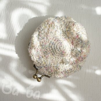 ばあば作、ビーズ入り松編み・まるまるがま口（fleur・C1346)の画像