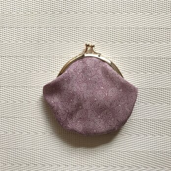 がまぐち・丸型 ちびがま口   薄紫の江戸小紋・双葉葵&臙脂色の鮫小紋の画像