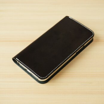 牛革 iPhone 11 Pro カバー  ヌメ革  レザーケース  手帳型  ブラックカラーの画像
