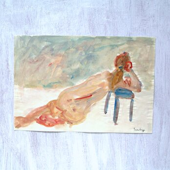 後ろ姿の裸婦水彩画の画像