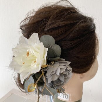 アンティークローズとジュエルの髪飾り【造花】ウェディング・成人式にの画像