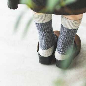 Homie H-042 ウール ジャガード ソックス（ネイビー）