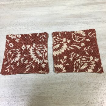 麻と綿の絞り染めのリバーシブルコースター二枚セットの画像