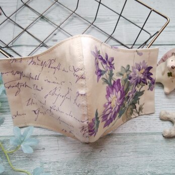 「再販」✴送料無料✴紫のお花と英字がとても素敵な大人可愛いマスクです✴の画像