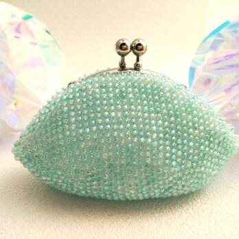 ビーズがま口 無地 ベビーターコイズ