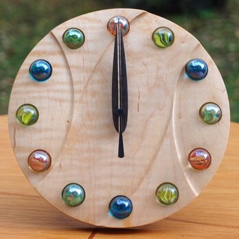 無垢の木の電波置き掛け時計　カエデ　ビー玉　０００１の画像