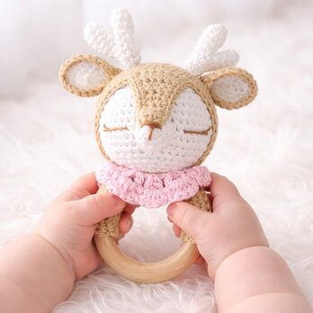 おもちゃ 鹿ちゃん ガラガラ ラトル 0歳 男の子 女の子 編みぐるみ 出産祝い