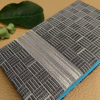 絹織物西陣織名刺・カード入れ グレー地　縦線銀糸　中地ブルーの画像