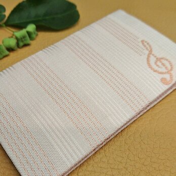 絹織物西陣織名刺・カード入れ 白地にピンク音符　中地ピンクの画像