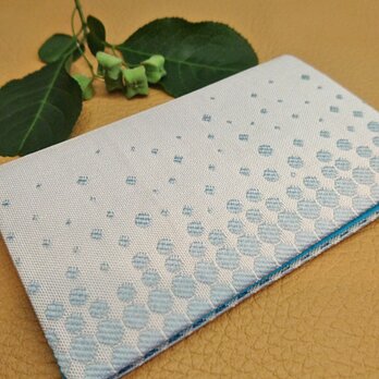 絹織物西陣織名刺・カード入れ 白地にブルー水玉　中地ブルーの画像