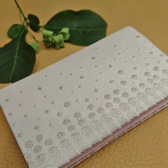 絹織物西陣織名刺・カード入れ 白地に銀糸水玉　中地ピンクの画像
