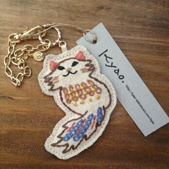 ねこの刺繍チャーム no.2/ブラウン/Msize