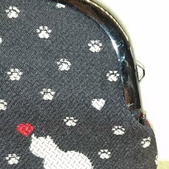 絹織物西陣織　3.3寸　ネコ一匹ハート赤表黒裏赤の画像