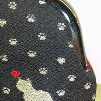絹織物西陣織　3.3寸　銀糸ネコ一匹ハート赤表黒裏赤の画像
