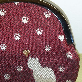 絹織物西陣織　2.6寸　ネコ一匹ハート金表赤裏赤の画像